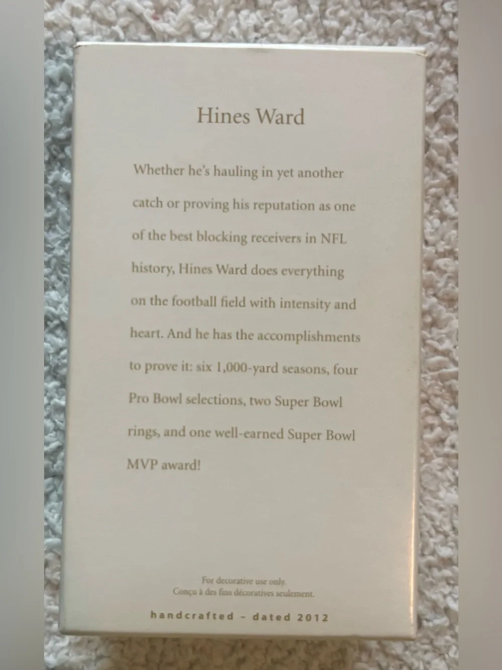 2012 Hallmark Keepsake Hines Ward Pittsburgh Steelers NFL Christmas Ornament